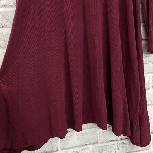 American Eagle Soft & Sexy Long Sleeve Burgundy‎ Ribbed Swing Mini Dress Size M - Picture 3 of 10